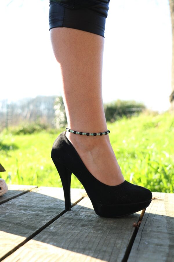 Bracelet de cheville en Amazonite et en Obsidienne – Image 3