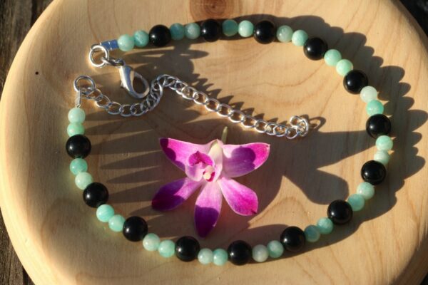 Bracelet de cheville en Amazonite et en Obsidienne – Image 5