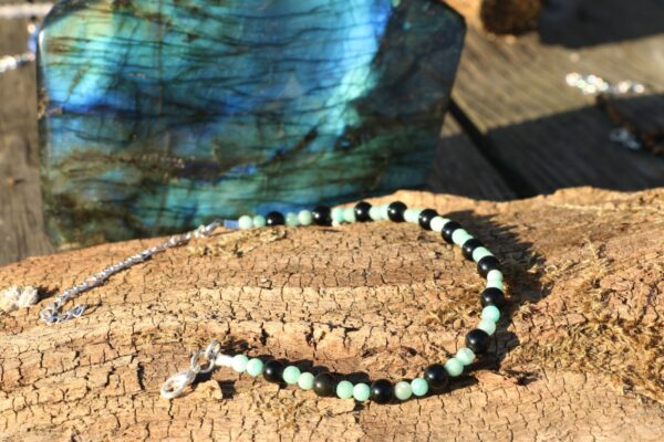 Bracelet de cheville en Amazonite et en Obsidienne – Image 2