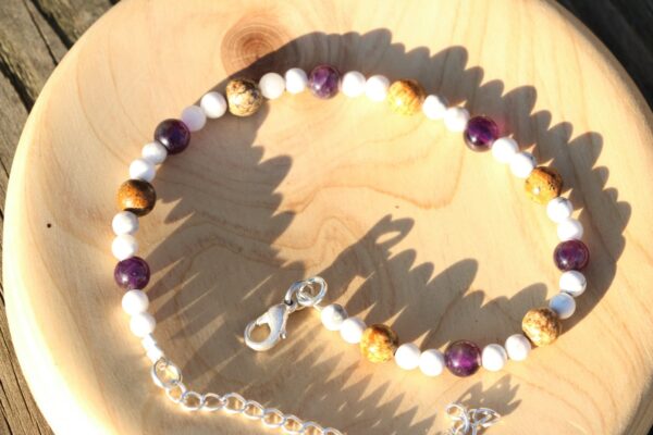 Bracelet de cheville en Améthyste, Jaspe paysage et Howlite – Image 4