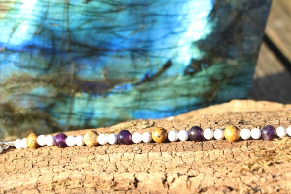 Bracelet de cheville en Améthyste, Jaspe paysage et Howlite