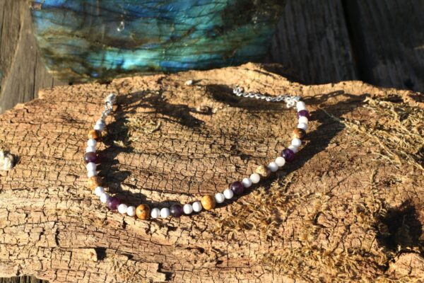 Bracelet de cheville en Améthyste, Jaspe paysage et Howlite – Image 3
