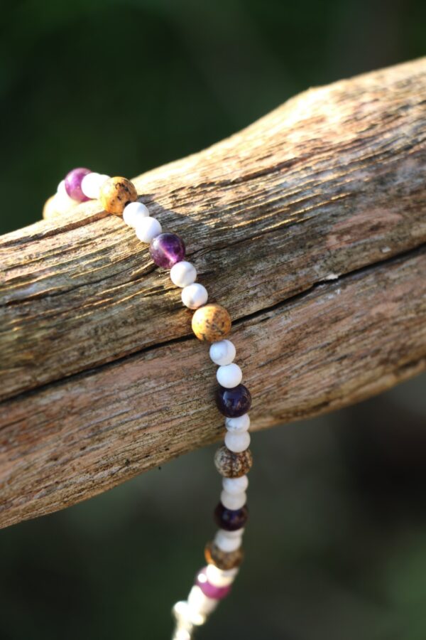 Bracelet de cheville en Améthyste, Jaspe paysage et Howlite – Image 2